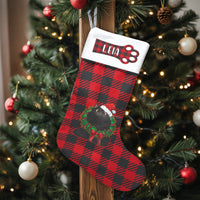 Red Plaid Paw Print Stocking, Personalized Black Cat Christmas Stocking, Adorable Pet Xmas Stocking, Custom Pet Lover Holiday Stocking Present