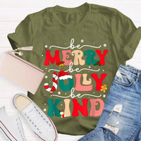 Snowflake Holiday Graphic Shirt, Be Merry Be Jolly Be Kind Christmas T-Shirt, Festive Winter Kindness Tee, Christmas Present Graphic T-Shirt