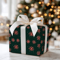 Dark Green Holiday Gift Wrap, Red Snowflake Wrapping Paper, Coral Red Winter Snowflake Wrapping Paper, Christmas Present Wrapping Paper Roll