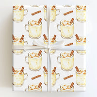 Comfy Holiday Drink Gift Wrap, Eggnog Christmas Wrapping Paper, Cinnamon Eggnog Mug Wrapping Paper, Winter Spiced Christmas Wrapping Paper