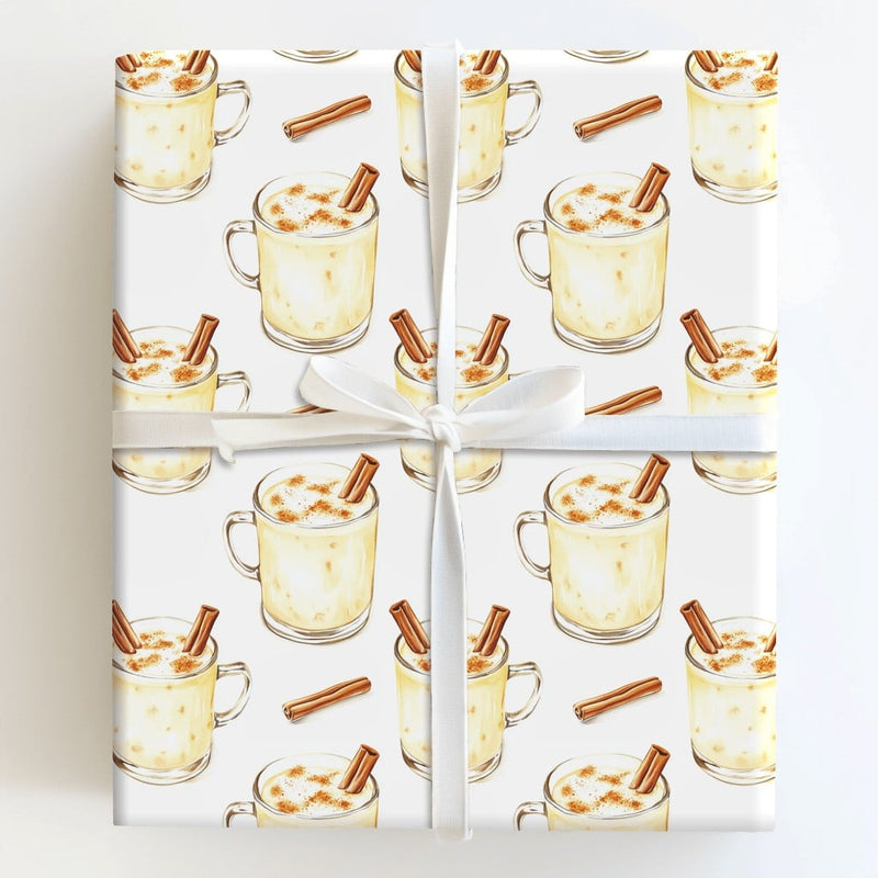 Comfy Holiday Drink Gift Wrap, Eggnog Christmas Wrapping Paper, Cinnamon Eggnog Mug Wrapping Paper, Winter Spiced Christmas Wrapping Paper