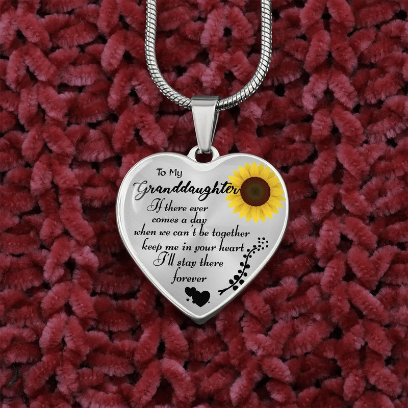 Grandma to Granddaughter Sunflower Pendant, To My Granddaughter Heart Necklace, Steel Heart Necklace, Birthday Christmas Present for Her