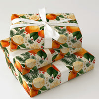 Watercolor Orange Christmas Wrapping Paper, Citrus and Pine Bough Wrapping Paper, Botanical Holiday Wrapping Paper, Winter Berry Gift Wrap