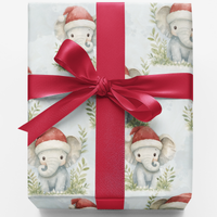 Adorable Santa Hat Animal Gift Wrap, Christmas Elephant Wrapping Paper, Holiday Elephant Paper Roll, Winter Xmas Wrapping Paper, Kids Gift Wrap