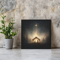 Starry Night Holy Family Christmas Print, Nativity Scene Canvas Wall Art, Christian Religious Instant Download, Manger Holiday Decor Present