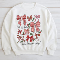 Festive Coquette Holiday Ribbon Crewneck, Christmas Bow Sweatshirt, Adorable Winter Pullover, Retro Merry Xmas Graphic Sweater Present