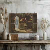 Winter Snowy Barn Canvas Print, Christmas Horse Stable Wall Art, Rustic Equestrian Holiday Poster, Digital Download Present