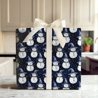 Magical Starry Night Gift Wrap, Wizard Snowman Wrapping Paper, Adorable Watercolor Snowman Gift Wrapping Paper, Holiday Christmas Present Wrap