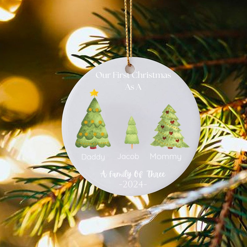 Baby First Christmas 2024 Ornament, Family of Three Christmas Ornament, Ceramic Tree Ornament, Personalized Holiday Keepsake