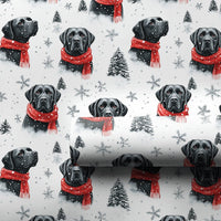 Red Scarf Dog Holiday Gift Wrap, Black Lab Christmas Wrapping Paper, Black Labrador Xmas Wrapping Paper, Puppy Lover Winter Gift Wrap Roll