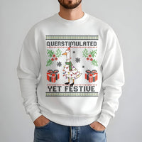 Humorous Christmas Bird Sweater, Overstimulated Yet Festive Goose Sweatshirt, Quirky Holiday Goose Crewneck, Duck Lover Xmas Present Sweatshirt