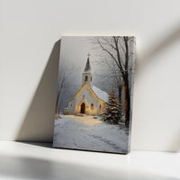 Winter Landscape Canvas Wall Art, Snowy Country Church Canvas Print, Christmas Church Canvas, Rustic Holiday Scenery Home Decor Present