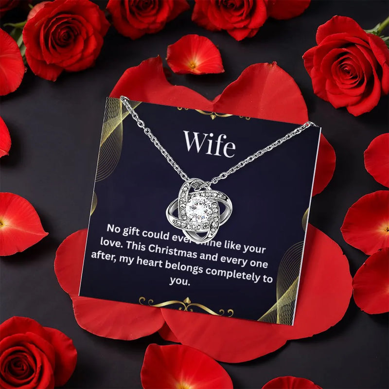 Rotating Rose Box CZ Crystal Pendant, Love Knot Necklace for Wife, White or Yellow Gold Jewelry, Romantic Christmas Present for Her