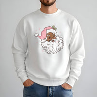 Retro Pink Hat Santa Crewneck, Black Santa Sweatshirt, Melanin Christmas Sweater, African American Santa Pullover, Holiday Season Xmas Present