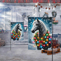 Winter Snow Scene Yard Flag, Horse Christmas Garden Flag, Festive Wreath Double Sided Outdoor Flag, Holiday Equestrian Lawn Decor