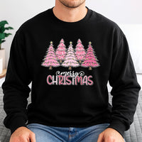 Merry Christmas Graphic Crewneck, Pink Leopard Christmas Tree Sweatshirt, Preppy Holiday Tree Pullover, Adorable Xmas Sweater
