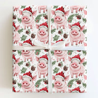 Adorable Watercolor Piglet Gift Wrap, Santa Hat Pig Wrapping Paper, Festive Animal Christmas Wrapping Paper, Whimsical Holiday Present Gift Wrap