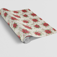 Watercolor Floral Gift Wrap Roll, Poinsettia Christmas Wrapping Paper, Holiday Poinsettia Gift Wrap, Botanical Xmas Paper Roll
