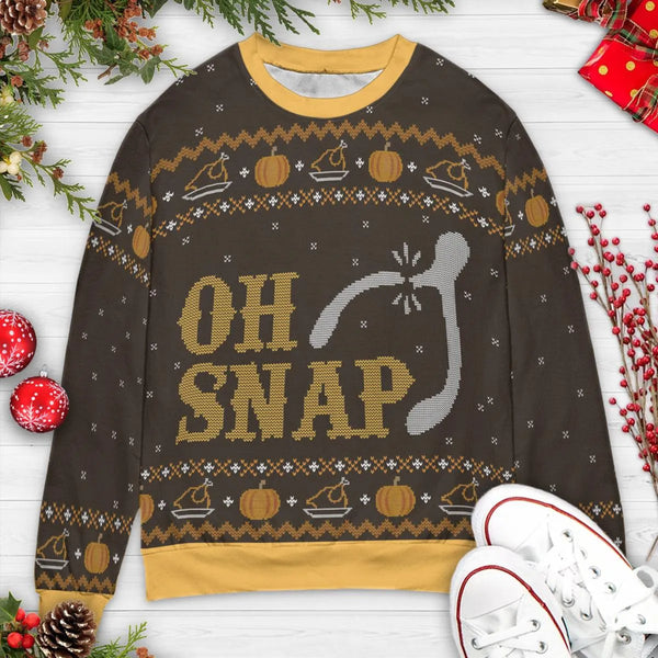 Humorous Holiday Mashup Sweater, Oh Snap Wishbone Thanksgiving Ugly Christmas Sweatshirt, Autumn Xmas Crewneck, Fall Season P