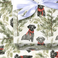 Watercolor Christmas Dog Gift Wrap, Black Lab Wrapping Paper, Snowy Tree Labrador Wrapping Paper, Holiday Pet Gift Wrap, Winter Dog Paper