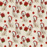 Santa Hat Poinsettia Dog Gift Wrap, White Pittie Christmas Wrapping Paper, Pitbull Holiday Wrapping Paper Roll