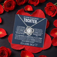 German Message Card Cubic Zirconia Pendant, Love Knot Necklace for Daughter, Heartfelt Love Knot Jewelry, Birthday Christmas Present for Her