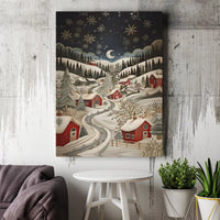 Paper Cut Style Red Houses Landscape Print, Winter Village Snowy Night Canvas Wall Art, Christmas Holiday Decor, Digital Download