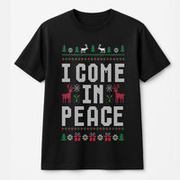 Humorous Reindeer Holiday Shirt, I Come in Peace Christmas T-Shirt, Sarcastic Ugly Xmas Tee, Retro Festive Graphic T-Shirt, Xmas Present