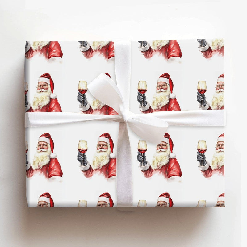 Humorous Red Wine Holiday Gift Wrap, Santa Toasting Wine Wrapping Paper, Drinking Santa Claus Wrapping Paper, Adult Christmas Wrapping Paper