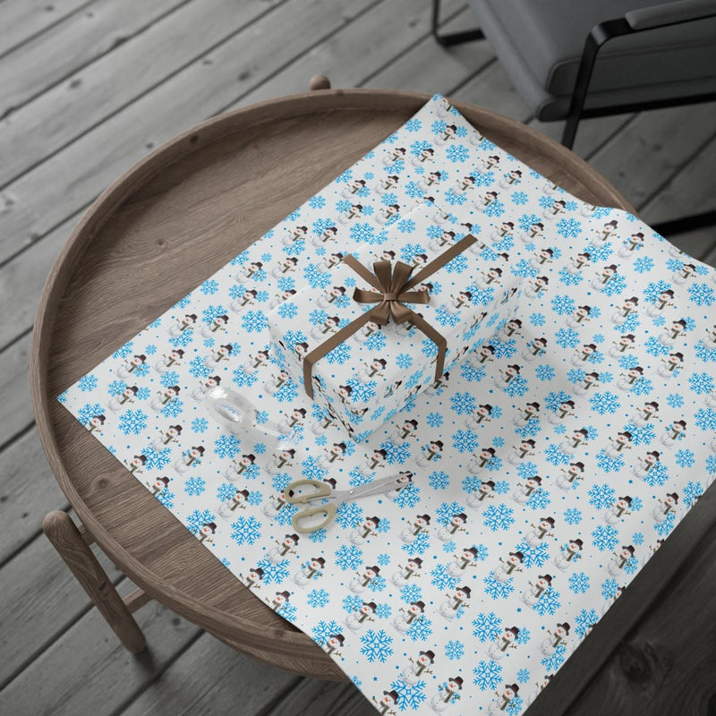 Adorable Snowflake Gift Wrap, Blue Snowman Wrapping Paper, Festive Holiday Present Paper, Winter Christmas Present Paper, Holiday Wrapping Paper
