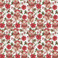 Adorable Winter Pig Holiday Gift Wrap, Christmas Piglet Wrapping Paper, Farmhouse Xmas Wrapping Paper Roll