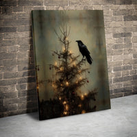 Dark Academia Raven Holiday Wall Art, Gothic Crow Christmas Tree Poster, Moody Victorian Xmas Art Print, Spooky Digital Download