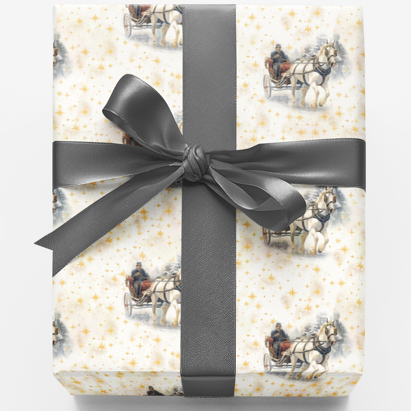 Vintage Christmas Gift Wrap, Horse and Carriage Wrapping Paper, Winter Scene Holiday Wrapping Paper, Victorian Horse Carriage Wrapping Paper