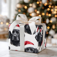 Santa Hat Dog Gift Wrap, Black Labrador Wrapping Paper, Watercolor Black Lab Holiday Wrapping Paper, Christmas Pet Lover Present Gift Wrap