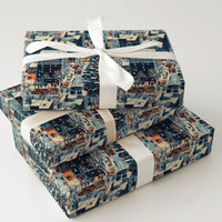 Yellow Taxi Cab Holiday Gift Wrap, Snowy City Christmas Wrapping Paper, Winter Street Scene Gift Wrap Paper, Urban Christmas Paper Rolls