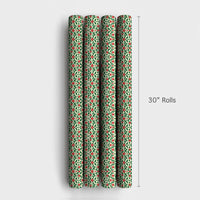 Green Vine Holiday Gift Wrap Roll, Red Floral Damask Christmas Wrapping Paper, Vintage Floral Present Paper, Festive Gift Wrapping Paper