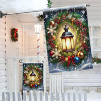 Festive Winter Holiday Yard Banner, Christmas Lantern Wreath Garden Flag, Double Sided Seasonal Flag, Porch Lawn Decor Present