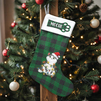 Green Buffalo Plaid Kitten Stocking, Personalized Cat Christmas Stocking, Custom Pet Holiday Stocking, Festive Velboa Mantel Decor Present