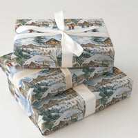 Mountain Chalet Holiday Gift Wrap, Watercolor Snowy Village Wrapping Paper, Comfy Christmas Town Wrapping Paper, Festive Winter Gift Wrap
