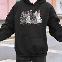 Watercolor Festive Forest Hooded Sweatshirt, Christmas Tree Hoodie, Holiday Winter Pine Tree Pullover, Comfy Xmas Graphic Hoodie Present