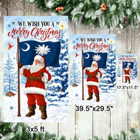 We Wish You a Merry Christmas Flag, South Carolina Christmas Garden Flag, Santa Claus Yard Flag, Double Sided Holiday Yard Decor