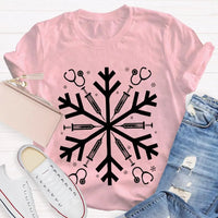 Snowflake Holiday Graphic Tee, School Nurse Christmas T-Shirt, Winter RN Nurse Shirt, Festive Hospital Staff Tee, Nurse Xmas Present