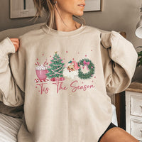 Retro Pink Christmas Sweatshirt, Tis the Season Sweatshirt, Adorable Holiday Crewneck Sweatshirt, Vintage Tis the Season Pullover, Xmas Present