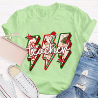 Festive Vibes Holiday Graphic Tee, Teacher Christmas T-Shirt, Adorable School Educator Xmas Shirt, Winter Break Teacher T-Shirt Present