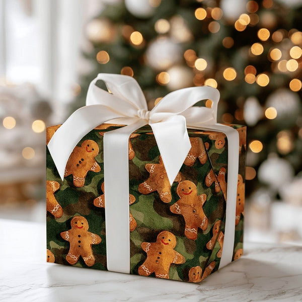 Camouflage Cookie Christmas Gift Wrap, Gingerbread Camo Wrapping Paper, Humorous Holiday Wrapping Paper, Military Pattern Gif