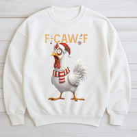 F-Caw-F Singing Rooster Holiday Shirt, Humorous Chicken Christmas Sweatshirt, Farm Animal Christmas Crewneck, Sarcastic Xmas Pullover
