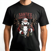 Deer Skull Christmas Graphic Tee, Santa's Hunting Club Shirt, Humorous Hunter Christmas T-Shirt, Hunting Season Shirt, Outdoorsman Present Tee