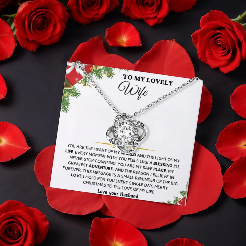 Rotating Rose Box Love Knot Necklace, Wife Love Knot Necklace, Cubic Zirconia Love Knot Pendant, Romantic Christmas Present for Her Wife