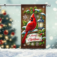 Winter Snow Bird Yard Flag, Red Cardinal Merry Christmas Garden Flag, Double Sided Christmas Holiday Flag, Rustic Xmas Lawn Decor