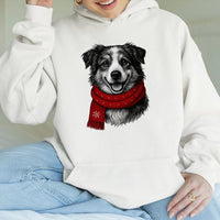 Adorable Puppy Red Scarf Hoodie, Christmas Dog Hoodie, Festive Holiday Dog Lover Hoodie, Comfy Pet Animal Sweatshirt, Adorable Xmas Present for Her